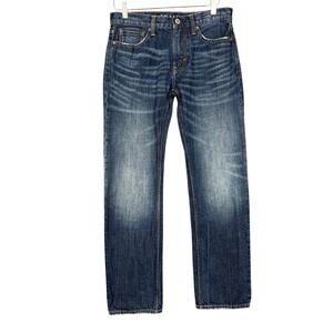 American Eagle Mens Jeans 29x32 Fits 31x30 Blue Straight Dark Wash Denim Whisker